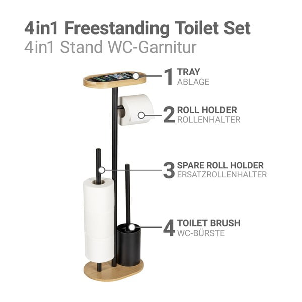 Melns/dabīga toņa tērauda tualetes papīra turētājs ar statīvu Pomarolo – Wenko-image-3