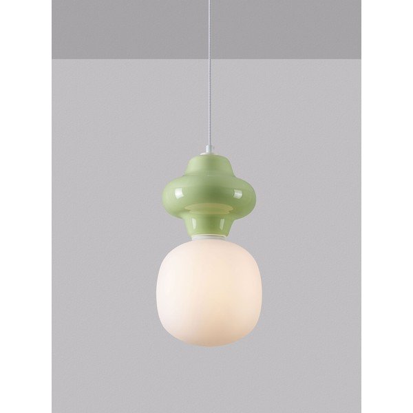 Balta/gaiši zaļa keramikas piekaramā lampa ar stikla abažūru ø 18 cm Clio – Nova Luce-image-1