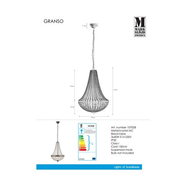 Melns piekaramais gaismeklis Markslöjd Granso, ⌀ 50 cm-image-2