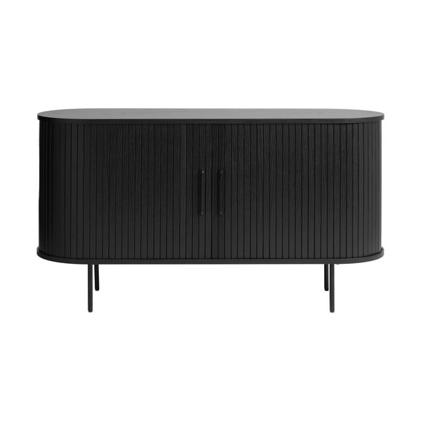 Melna zema kumode ar ozolkoka imitāciju 140x76 cm Nola – Unique Furniture