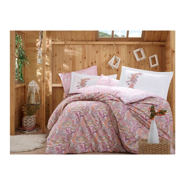 Kokvilnas poplīna gultasveļa ar palagu divguļamai gultai Giulias, 200 x 220 cm