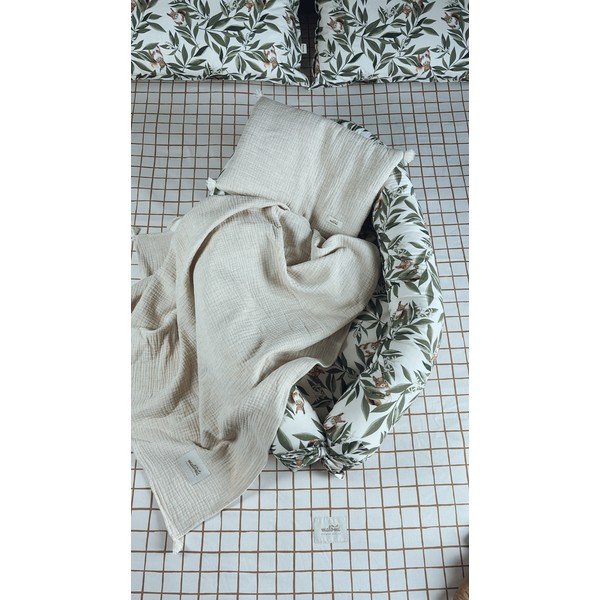 Krēmkrāsas muslīna bērnu segas un spilvena komplekts 100x130 cm Muslin Linen – Malomi Kids-image-1