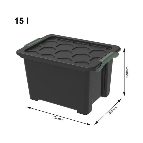 Spīdīga melna plastmasas uzglabāšanas kaste ar vāku Evo Safe – Rotho-image-1