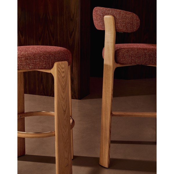 Terakotas oranža/tumša dabīga toņa oša masīvkoka bāra taburete (sēdekļa augstums 75 cm) Granite – Kave Home-image-4