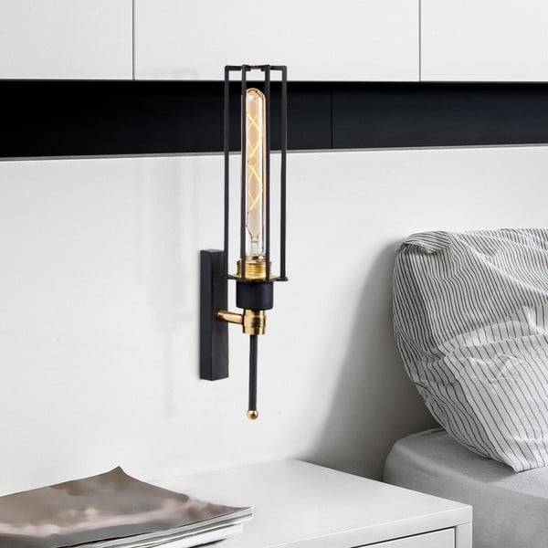 Melna/zelta krāsas sienas lampa ø 8 cm Fellini – Opviq lights-image-1