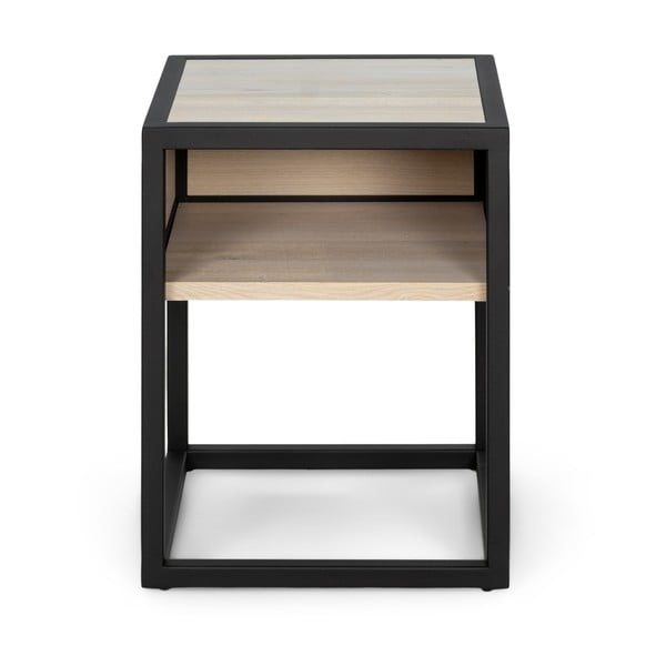 Melns/dabīga toņa naktsskapītis ar ozola masīvkoka galda virsmu ar plauktiem Diva – Spinder Design
