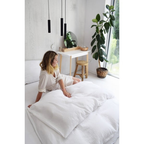 Balta divguļamā muslīna gultas veļa 200x200 cm Plain Muslin – Butter Kings-image-3