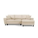 Bēšs velveta izvelkamais stūra dīvāns ar uzglabāšanas vietu Micadoni Home Moghan, labais stūris