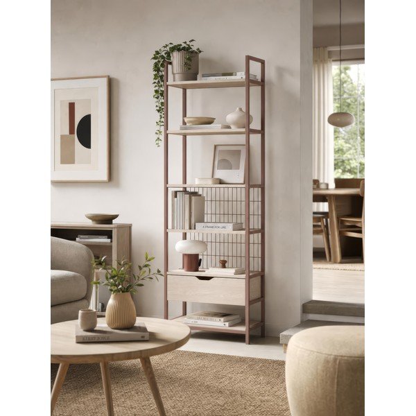 Terakotas oranžs tērauda grāmatplaukts 60x179,5x40 cm Amara – Marckeric-image-1