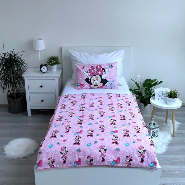Rozā kokvilnas bērnu gultas veļa bērnu gultiņai 100x135 cm Minnie Flowers  – Jerry Fabrics-image-2
