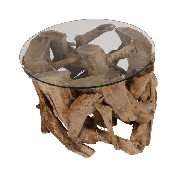 Brūns apaļš žurnālgaldiņš ar stikla galda virsmu ø 60 cm Grand Canyon – House Nordic-image-3