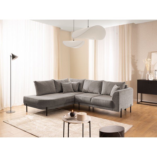 Pelēkbrūns stūra dīvāns no šenila auduma (ar kreiso stūri/L veida) Mauris  – Ropez-image-1