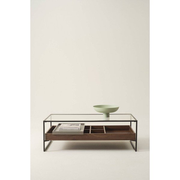 Tumša dabīga toņa žurnālgaldiņš ar stikla galda virsmu 60x120 cm Sveg – Jotex-image-2