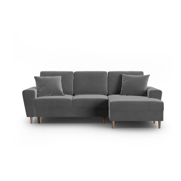 Gaiši pelēks samta salokāms stūra dīvāns ar uzglabāšanas vietu (ar labo stūri/ar zvilni) Kyoto – Cosmopolitan Design