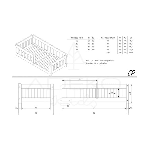 Bērnu gulta no priedes koka 70x140 cm CP – Adeko-image-4