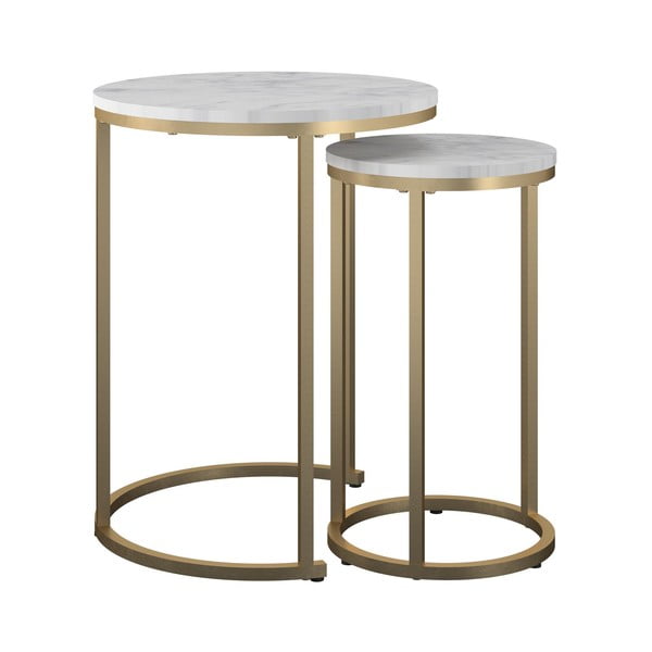 Balti/zelta krāsas apaļi žurnālgaldiņi ar marmora imitāciju (2 gab.) ø 45 cm Amelia – CosmoLiving by Cosmopolitan
