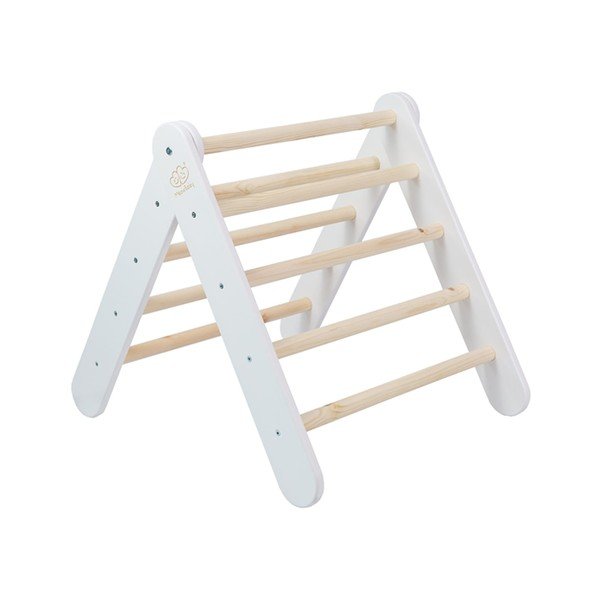 Balts priedes masīvkoka kāpelēšanas trijstūris 60x60x60 cm Montessori – Meowbaby