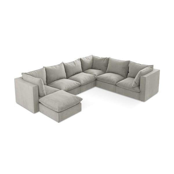 Gaiši pelēks stūra dīvāns (ar labo stūri/U veida) Manao – Makamii-image-1