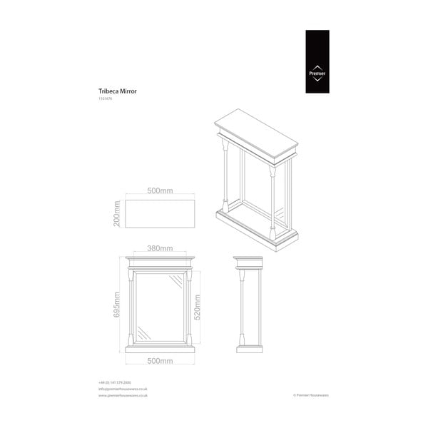 Sienas spogulis ar masīvkoka rāmi 50x70 cm Tribeca – Premier Housewares-image-2