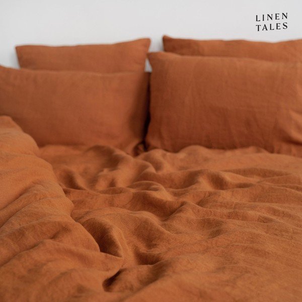 Ķieģeļu sarkana lina gultas veļa divvietīgai gultai 200x220 cm – Linen Tales-image-3