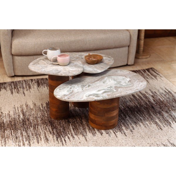 Brūni/bēši žurnālgaldiņi (3 gab.) ar marmora virsmu 41x73 cm Suki – Dutchbone-image-4