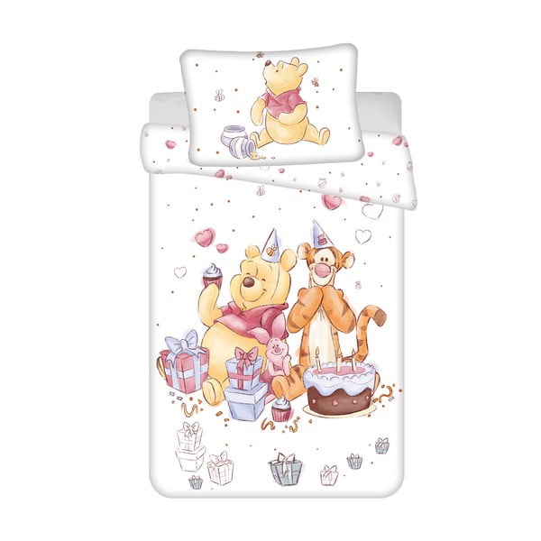 Balta kokvilnas bērnu gultas veļa bērnu gultiņai 100x135 cm WTP "Birthday party" – Jerry Fabrics