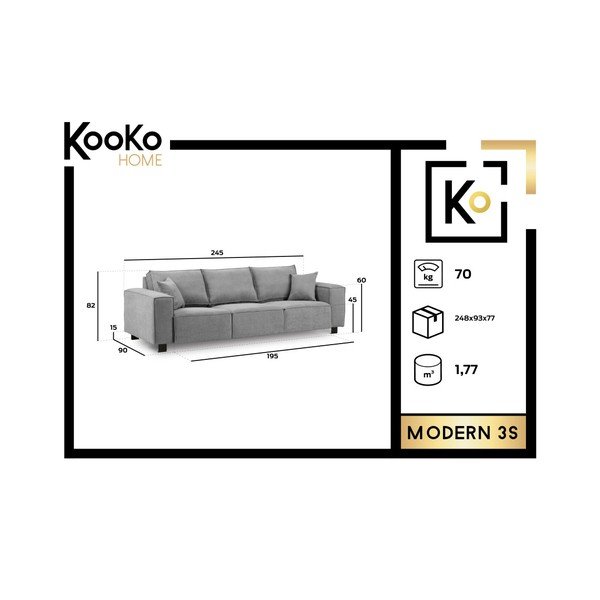Tumši pelēks dīvāns Kooko Home Modern, 245 cm-image-1