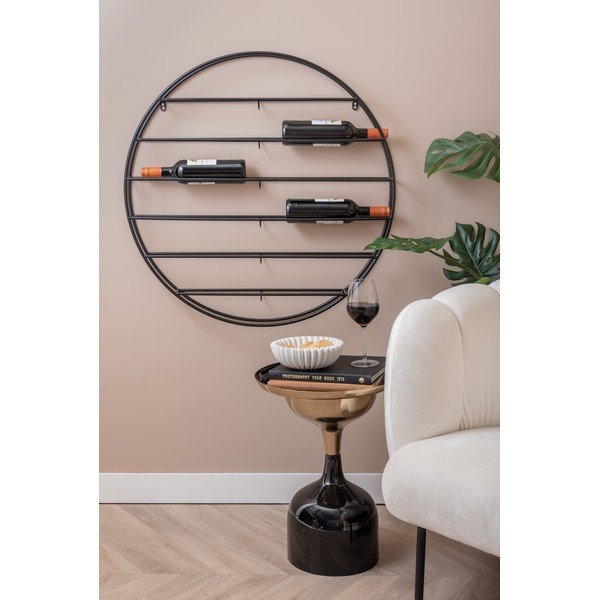 Melns sienas metāla vīna plaukts pudeļu skaits 12 80x80x9 cm Redondo – PT LIVING-image-1