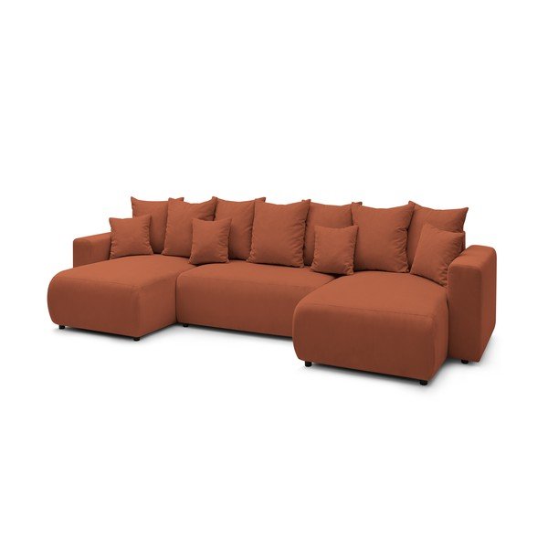 Oranži sarkans velveta U-veida dīvāns Bobochic Paris Envy-image-3