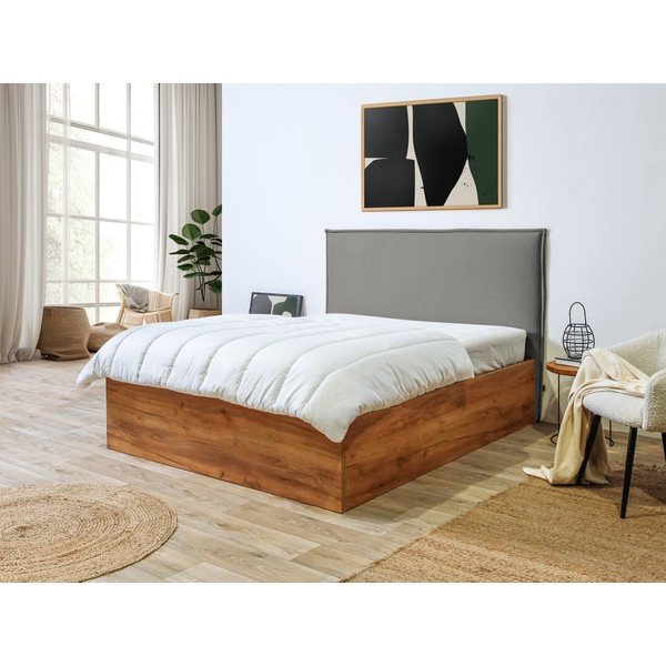 Pelēka/dabīga toņa divvietīga gulta ar veļas kasti un režģi 140x190 cm Cara – Bobochic Paris-image-1