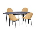 Rotangpalmas ēdamistabas krēslu Sofia (4 gab.) un melna galda Marienlis komplekts – Bonami Essentials
