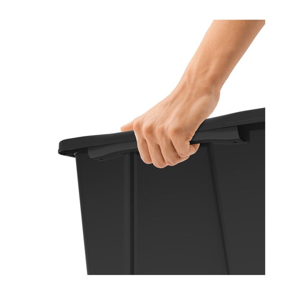 Spīdīga melna plastmasas uzglabāšanas kaste ar vāku Evo Easy – Rotho-image-1