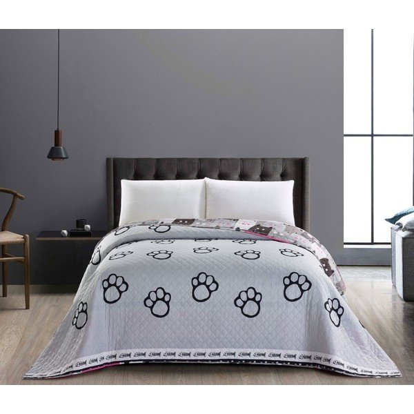 Abpusējs pelēks mikrošķiedras pārklājs DecoKing Cat Invasion, 170 x 270 cm-image-1