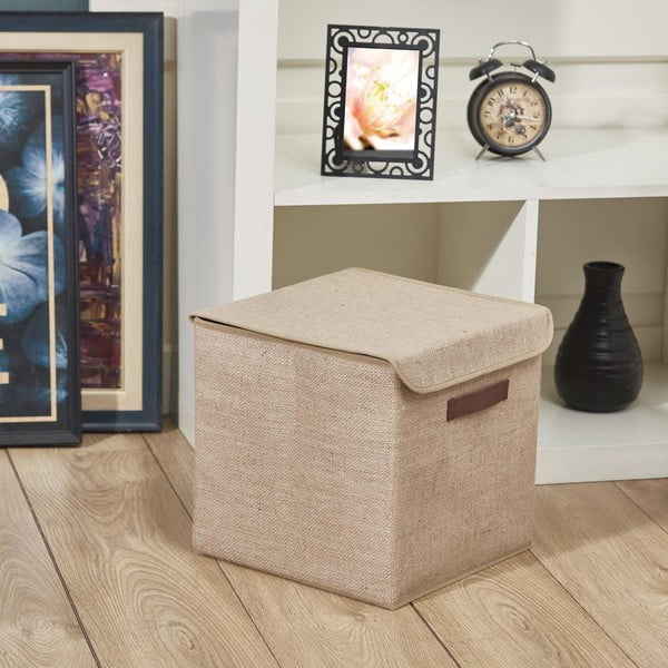 Gaiši brūna džutas uzglabāšanas kaste ar vāku 30x30x30 cm – Mioli Decor-image-1