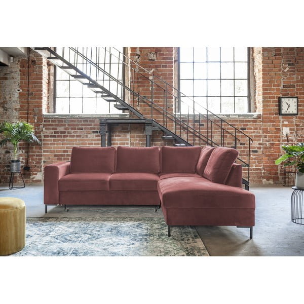 Rozā samta salokāms stūra dīvāns (ar labo stūri) Lofty Lilly – Miuform-image-1