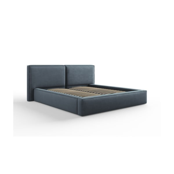 Tumši zila polsterēta divvietīga gulta ar veļas kasti un režģi 180x200 cm Arendal – Cosmopolitan Design