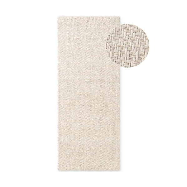 Krēmkrāsas/ziloņkaula krāsas ar rokām darināts celiņa paklājs no vilnas maisījuma 80x200 cm Majoli – Elle Decoration