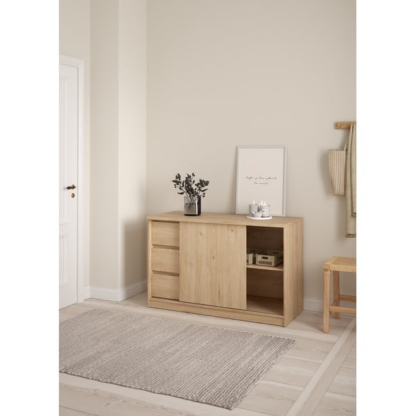 Dabīga toņa kumode ar ozolkoka imitāciju un bīdāmām durvīm 119x76x50 cm Naia – Tvilum-image-1