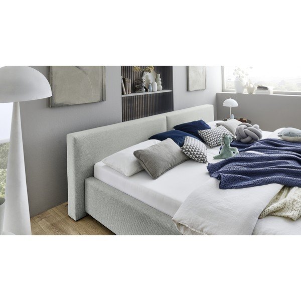 Gaiši pelēka polsterēta divvietīga gulta ar veļas kasti ar redelēm 200x240 cm Cube – Meise Möbel-image-3