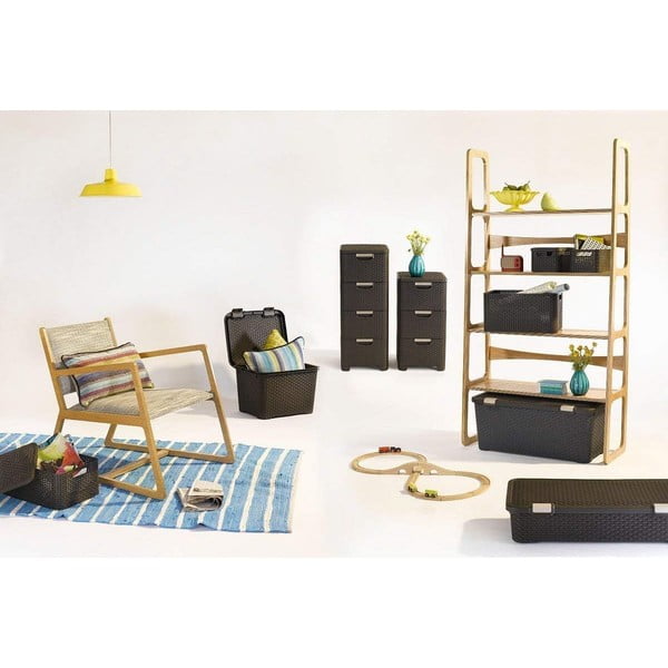 Tumši brūns plastmasas augsts vannas istabas skapis 33x79 cm Rattan – Curver-image-1