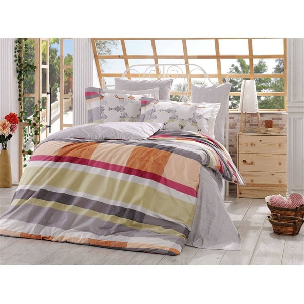 Kokvilnas poplīna gultasveļa ar palagu divguļamai gultai Alanza, 200 x 220 cm