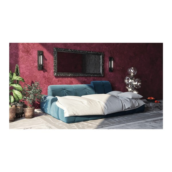 Tumši zils samta stūra izvelkamais dīvāns Devichy Tous, kreisais stūris-image-3