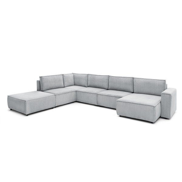 Gaiši pelēks velveta stūra dīvāns (ar kreiso stūri/U veida) Nihad modular – Bobochic Paris-image-3