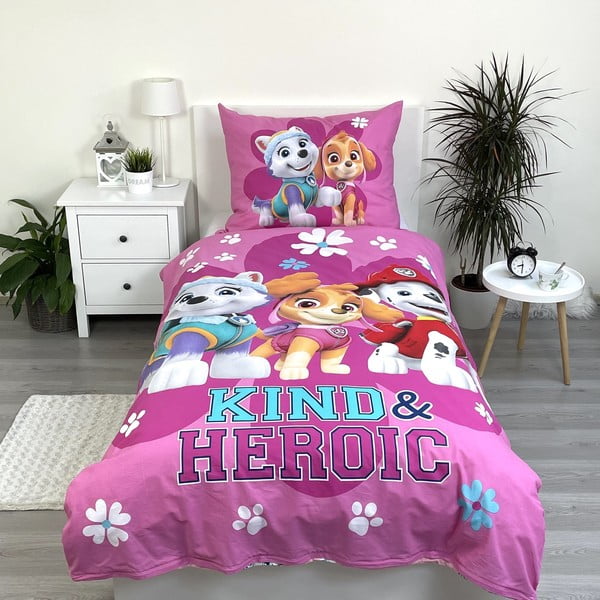 Rozā vienguļamā kokvilnas bērnu gultas veļa 140x200 cm Paw Patrol "Heroic" – Jerry Fabrics-image-1
