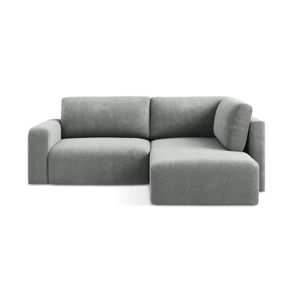 Pelēks salokāms stūra dīvāns no šenila auduma ar uzglabāšanas vietu (ar labo stūri/L veida) Kona – Makamii