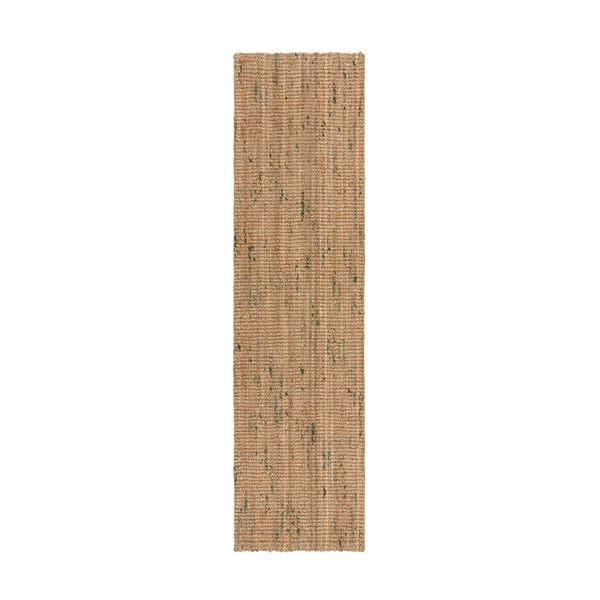 Zaļš/dabīga toņa divpusējs/ar rokām darināts džutas celiņa paklājs 60x230 cm Jute Boucle Green – Flair Rugs