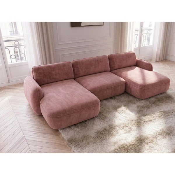 Rozā samta salokāms/ar uzglabāšanas vietu (U veida) stūra dīvāns Celeste – Bobochic Paris-image-3