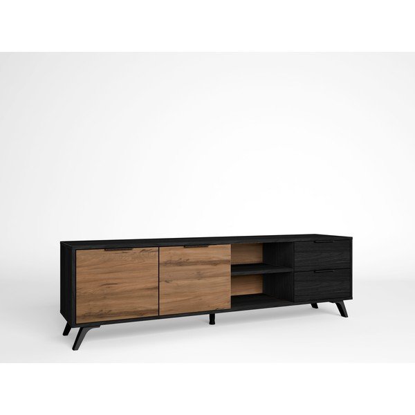 Melns/dabīga toņa TV galdiņš ar riekstkoka imitāciju 181x53 cm Noe – Marckeric-image-4