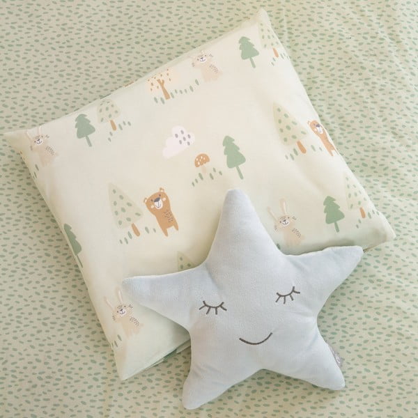 Gaiši zaļa kokvilnas bērnu gultas veļa 80x80 cm Woodland Buddies – Roba-image-4