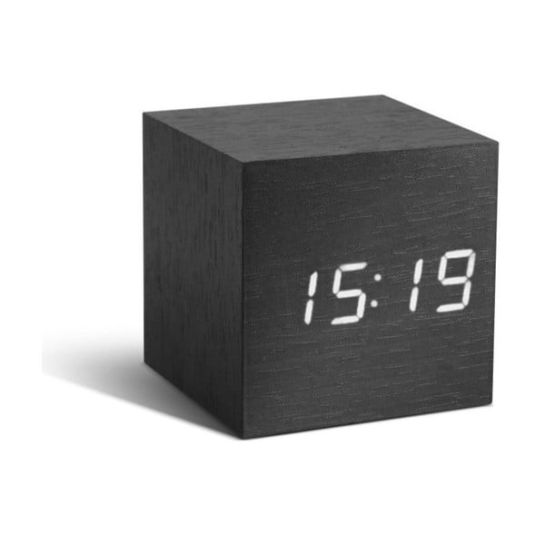 Tumši pelēks modinātājs ar baltu LED displeju Gingko Cube Click Clock
